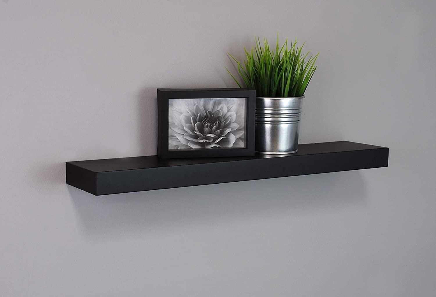 Kiera Grace Maine Simple & Classic Single Decorative Engineered Wood Floating Wall Shelf For Home, Room, & Office, 24"L x 5"W x 1.5"H, Black