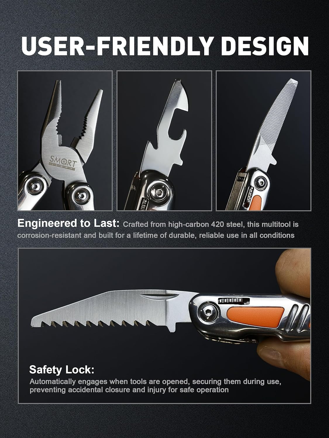 HRTGFD-14-in-1 Multitool Pliers with Sheath | Self-Locking Foldable Multi Tool for DIY, Home, Garden, Camping | Stainless Steel EDC Pocket Knife | Gifts for Men, Dad, Husband​