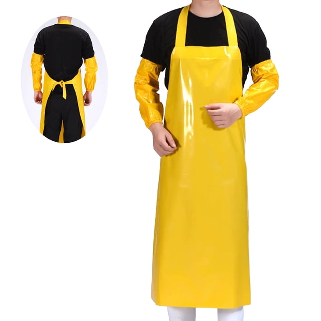 Waterproof Oil-Proof TPU Bib Apron with Sleeves Oil Resistant Chef Apron Food-Grade Plastic Apron for Seafood Processing Kitchen Food Factory