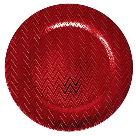 Lovely Christmas Dinnerware Formal 13-Inch Zig Zag Chevron Self Print Red Round Charger Plate Wedding Receptions Anniversary Dinners Modern Plates-Thanksgiving, Holiday,Party,Event,Restaurant (1)