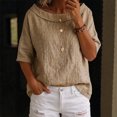 thumbnail image 2 of Womens Shirts Boat Neck Half Sleeve Linen Blouse Casual Loose Fit Solid Color Cotton Linen Summer Lightweight Tops Khaki S, 2 of 7