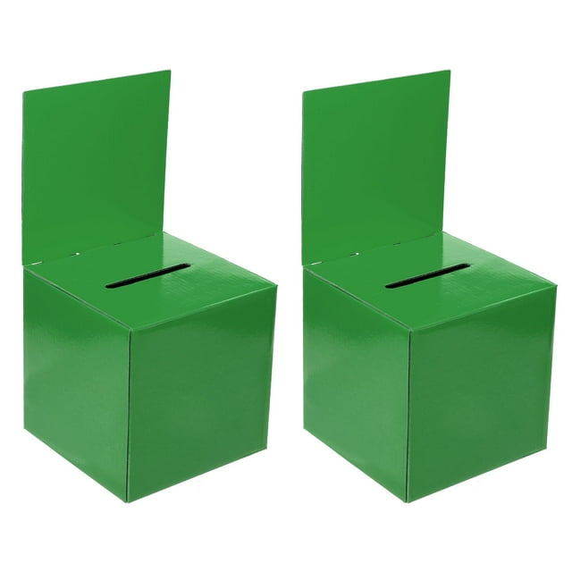 Unique Bargains Ballot Box 6"x6"x6" Raffle Box with Removable Header Board Suggestion Box Cardboard Box Green 2Pack