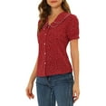 thumbnail image 4 of MODA NOVA Junior's Polka Dots Peter Pan Collar Puff Short Sleeve Summer Shirt, 4 of 6
