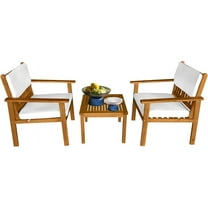 PayLessHere 3 Pieces Acacia Wood Patio Bistro Set with Water Resistant Cushions and Coffee Table