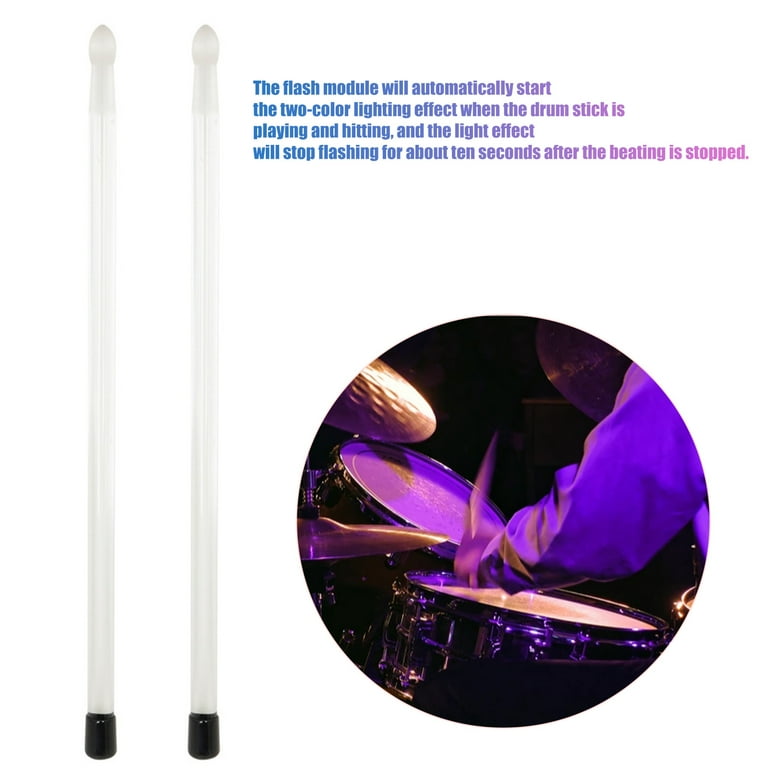 LED Light up Drum Sticks 1 Pair Handsome Drum Stick Transparent Comfortable Grip Lightweight Light Up Drumstick Durable Professional Musical