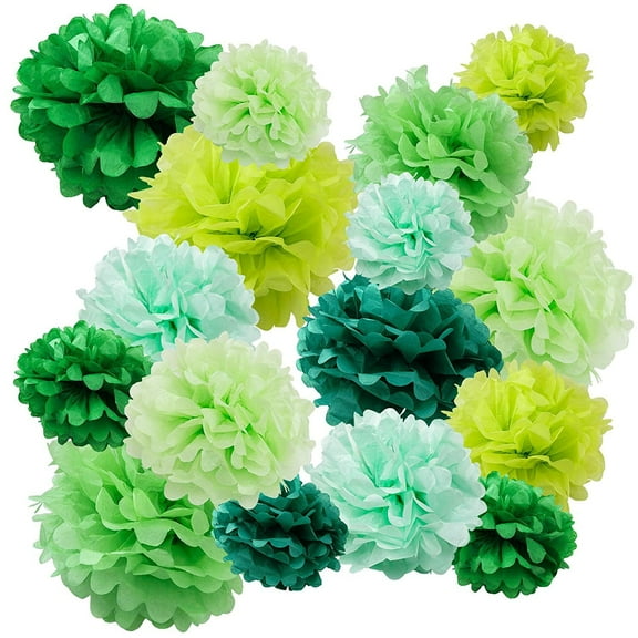 Floral Reef Paper Pom Poms Balls Birthdays Wedding Party Decoration Green Multi - 16 pk
