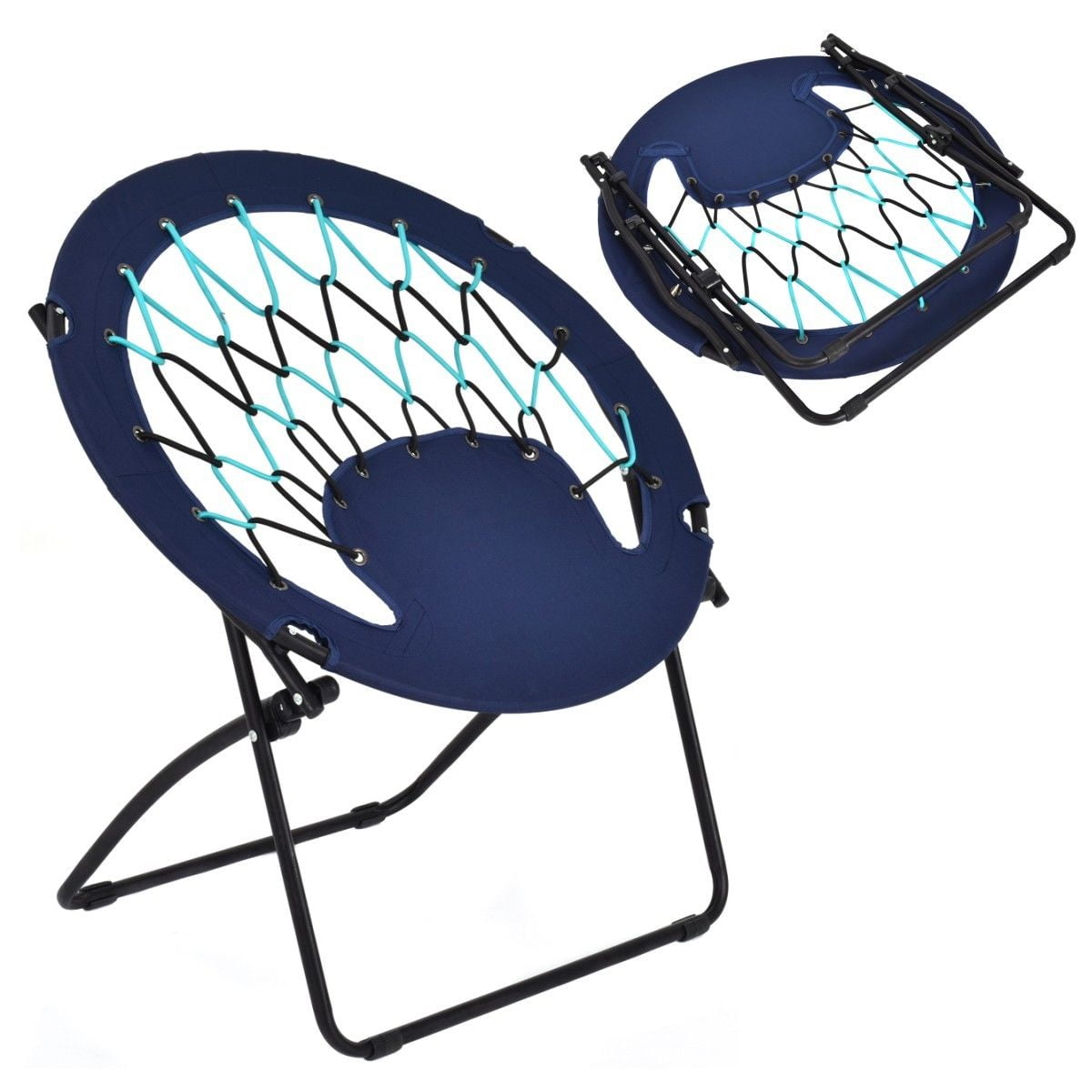 Folding Home Garden Round Patio Bungee Chair Steel Frame Outdoor Camping Hiking