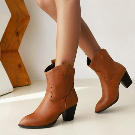 

HOMBOM Boots For Women Dress Shoes For Women Middle Mid Calf Boots Teacher Work Combat Boots Winter Daily Boots For Clearence