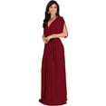 thumbnail image 4 of KOH KOH Long Bridesmaid Formal Short Sleeve V-Neck Full Floor Length Flowy Cocktail Summer Evening Wedding Guest Party Tall Maxi Dress Gown For Women Crimson Dark Red Large US 12-14 NT026, 4 of 6