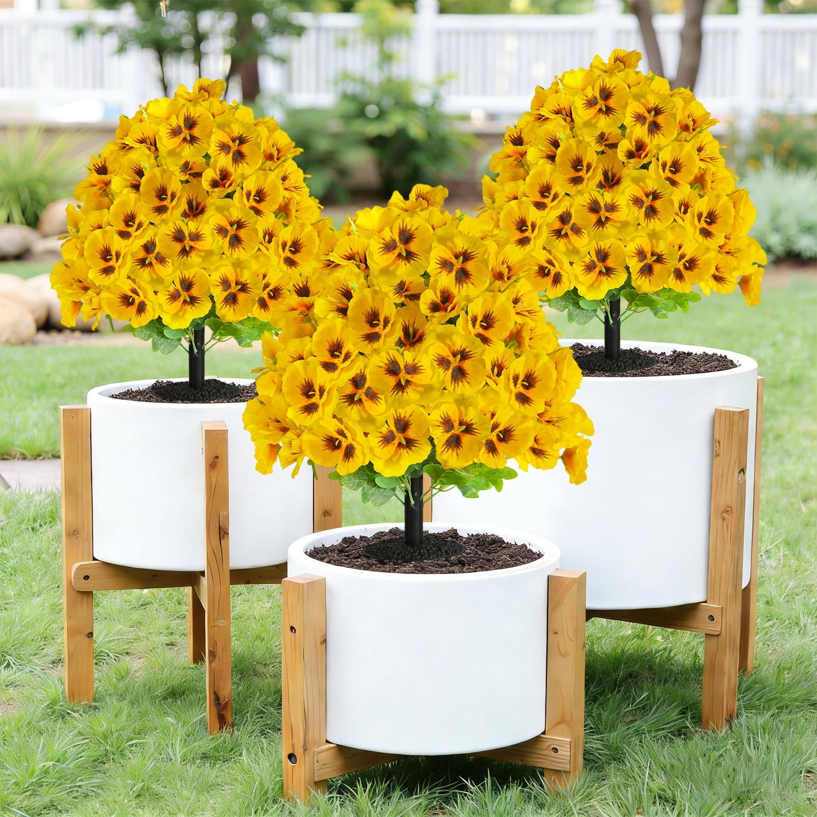 Artificial Flowers Outdoor Fake Flowers for Garden Decor, 16in Plastic Pansy Simulation Plants for Wedding Centerpiece Party Home Decoration