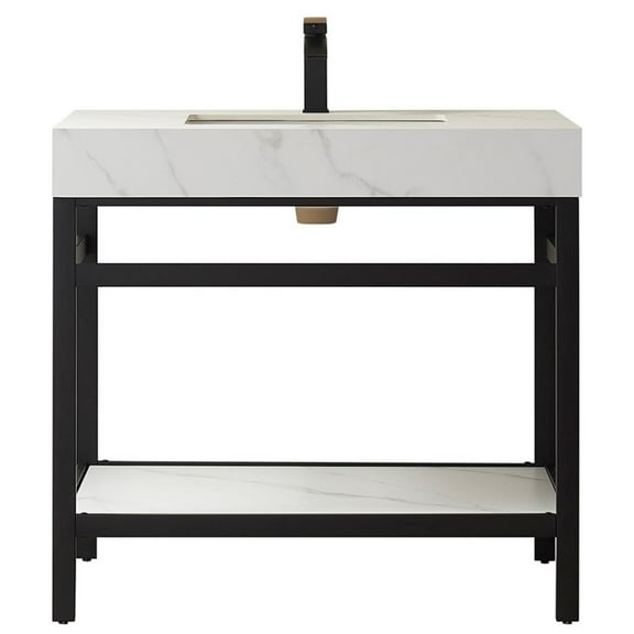 Pemberly Row 36" Single Sink Bathroom Vanity - Matte Black Frame White Top