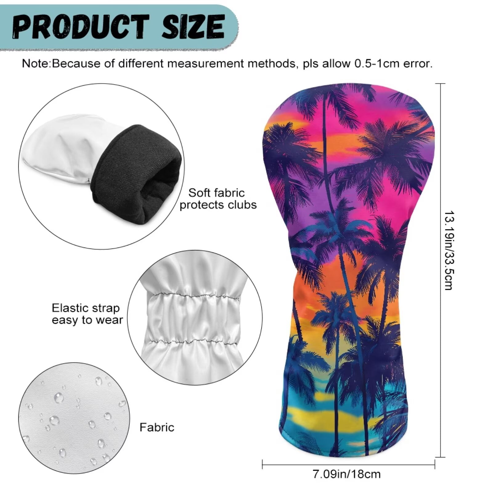 Uorisanigo Golf Headcovers Set Accessories, 3pcs Summer Coconut Tree Golf Club Head Covers - Golfs Driver Headcover, Fairway Wood Cover, Hybrid Cover - Headcovers for Club Protective
