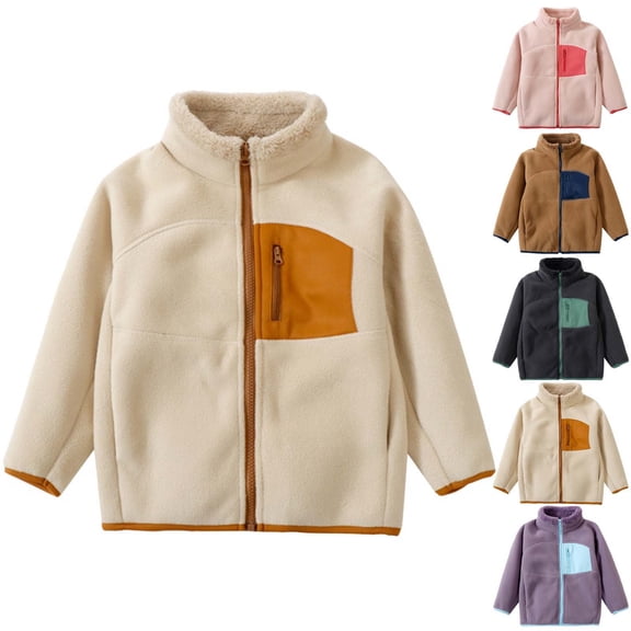 THDHVS Winter Coats for Girls,Unisex Kids Solid Thick Double Sided Fleece Full Zip Jacket with Pockets Long Sleeve Winter Warm,Kids Winter Coat Purple 4-5 Years