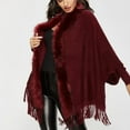 thumbnail image 3 of Cardigan Femme Col en Fausse Fourrure Décor Ourlet à Franges Manches Longues Pull Décontracté Rouge L, 3 of 7