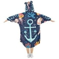 thumbnail image 2 of FORMRS Wearable Blanket Hoodie with Sleeves for Kids Cozy Flannel Sweatshirt, Blue Anchor, 2 of 7