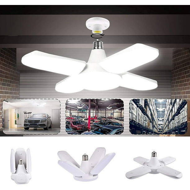 Éclairage Garage, 60W Led Garage E27 E26 Lampe Atelier Déformable à 4  Panneaux Ajustables Super Brillant Plafonnier LED pour