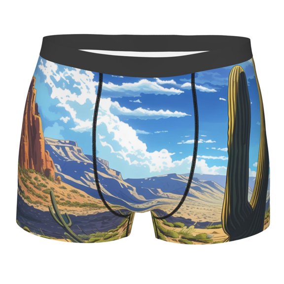 KLL Western Desert Cactus Men's Cotton Boxer Briefs Underwear-Large