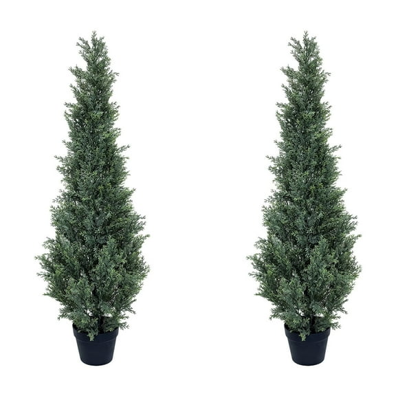 Litake 3FT/4FT/5FT Artificial Cedar Topiary Trees 2 Set, Realistic Fake Cypress Tree Tall Faux Pine Shrubs Plants Artificial Cypress Trees for Indoor Home Offices Front Porch Decor