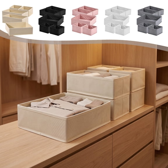 Non-Woven Fabric Drawer Organizer Bins, Foldable Storage Boxes for Clothes, Underwear, Socks, Set of 5, 11 x 5 x 5.5 Inches