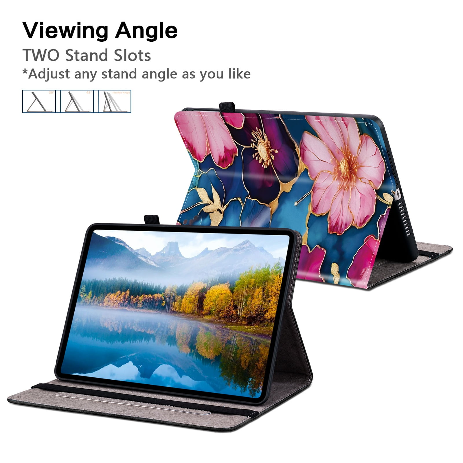 Allytechgroup for iPad 10.2" 9th 8ht 7th Generation Case, Premium PU Leather Flip Cover Stand Cover with Cards Slots Pencil Holder Shockproof TPU Inner Case for Apple iPad 10.2", Flowers