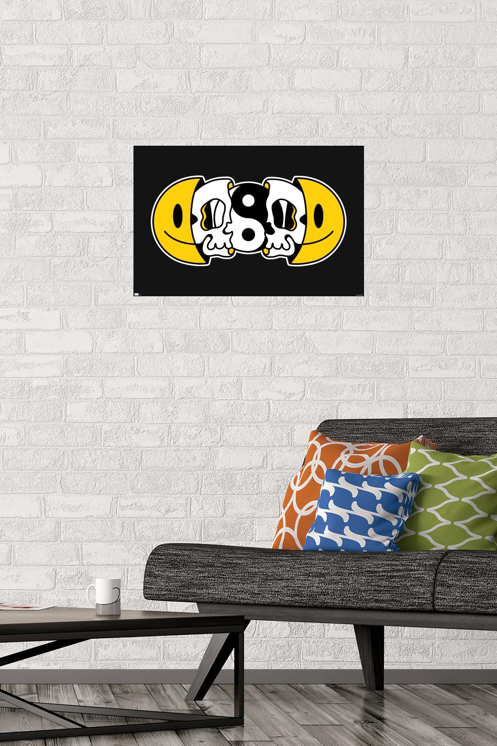 Yin Yang Smile Face Skull Wall Poster, 14.725" x 22.375"