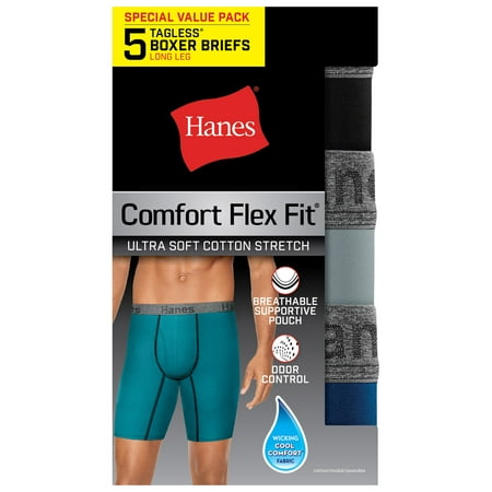Hanes - Men's Comfort Flex Fit Tagless Long Leg Boxer Briefs, 5 pack ...