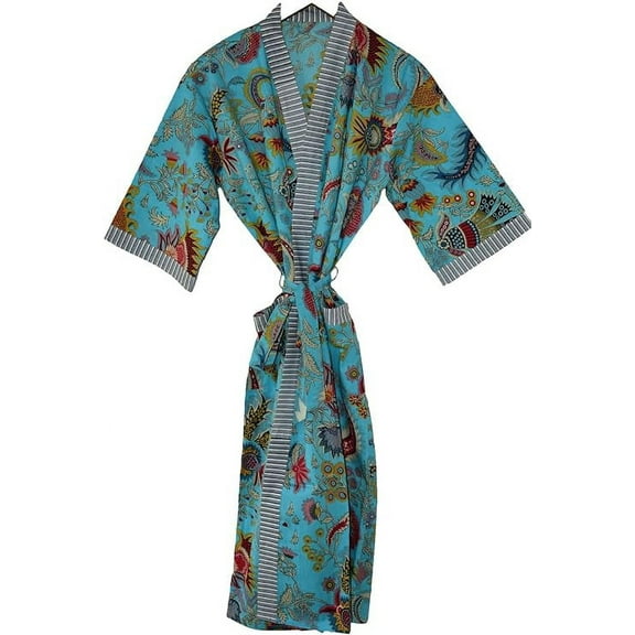 Rajbhoomi Handicrafts Women Kimono Robes Cotton Lightweight Robe Short Knit Bathrobe Sleepwear Ladies Loungewear