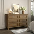 thumbnail image 3 of 6 Drawer Dresser, Wooden Storage Chest of Drawers with Exquisite Metal Handles, Large Wide Dresser TV Stand, Modern Drawer Organizer for Bedroom, Living Room, Hallway, Entryway, Brown, 3 of 7