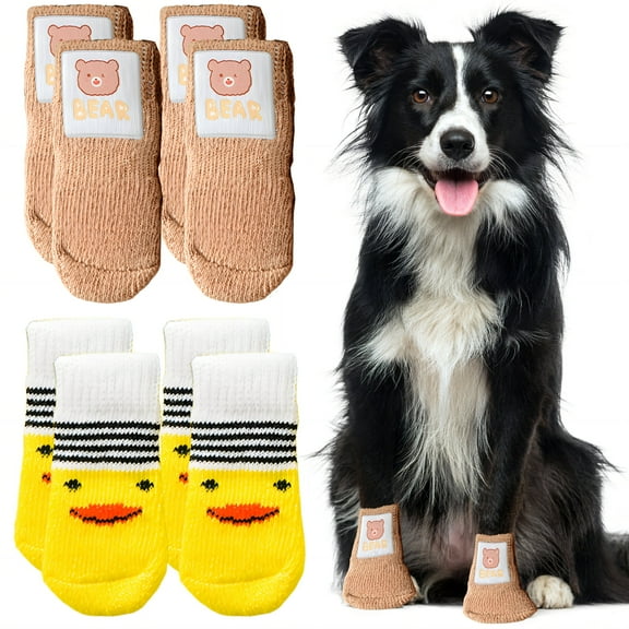 TELOLY 8Pcs Dog Socks,Anti-Slip Pattern Cotton Warm Paw Socks,For Small Medium Pets Dogs Dog Socks to Prevent Licking Paws,Style1