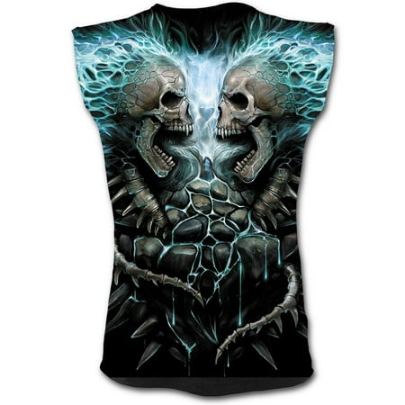 Paint Tribal Flames - Spiral Direct FLAMING SPINE Cotton Allover Sleeveless T-Shirt BlackAlloverPrint |Skeleton |Flames |Tribal