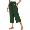 thumbnail image 2 of Women'S Cropped Pants Drawstring Casual with Pockets Loose High Waisted Wide Leg Lounge Pants Army Green S, 2 of 6