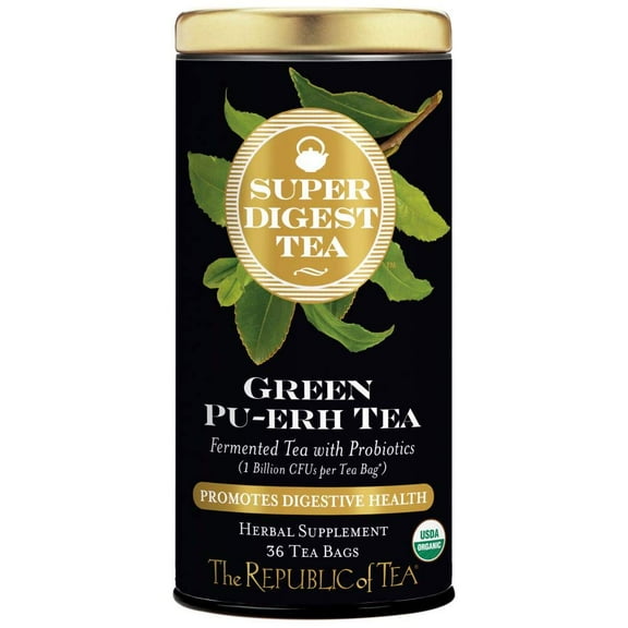 The Republic of Tea Organic Green Pu-erh SuperDigest Tea® | Probiotic Fermented Tea Bags (36 count)