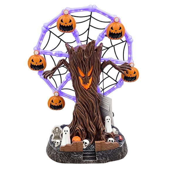 Halloween Ghost Tree Ferris Wheel Table Decor, Light Up Spooky Resin Figurine For Desktop Mantel Party Indoor Decor