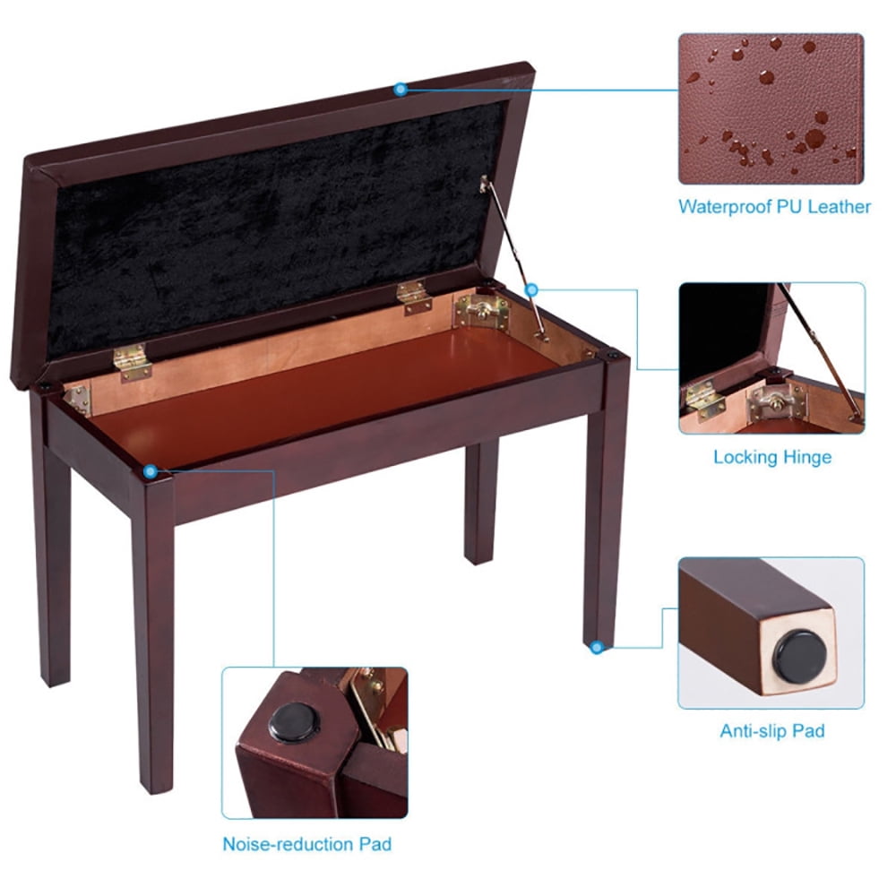 Finihen Piano Bench, Comfortable Piano Stool with Padded Cushion, Solid Wood PU Leather Padded Piano Bench Keyboard Seat, Coffee Finihen Piano Bench, Comfortable Piano Stool with Padded Cushion, Solid Wood PU Leather Padded Piano Bench Keyboard Seat, Coffee