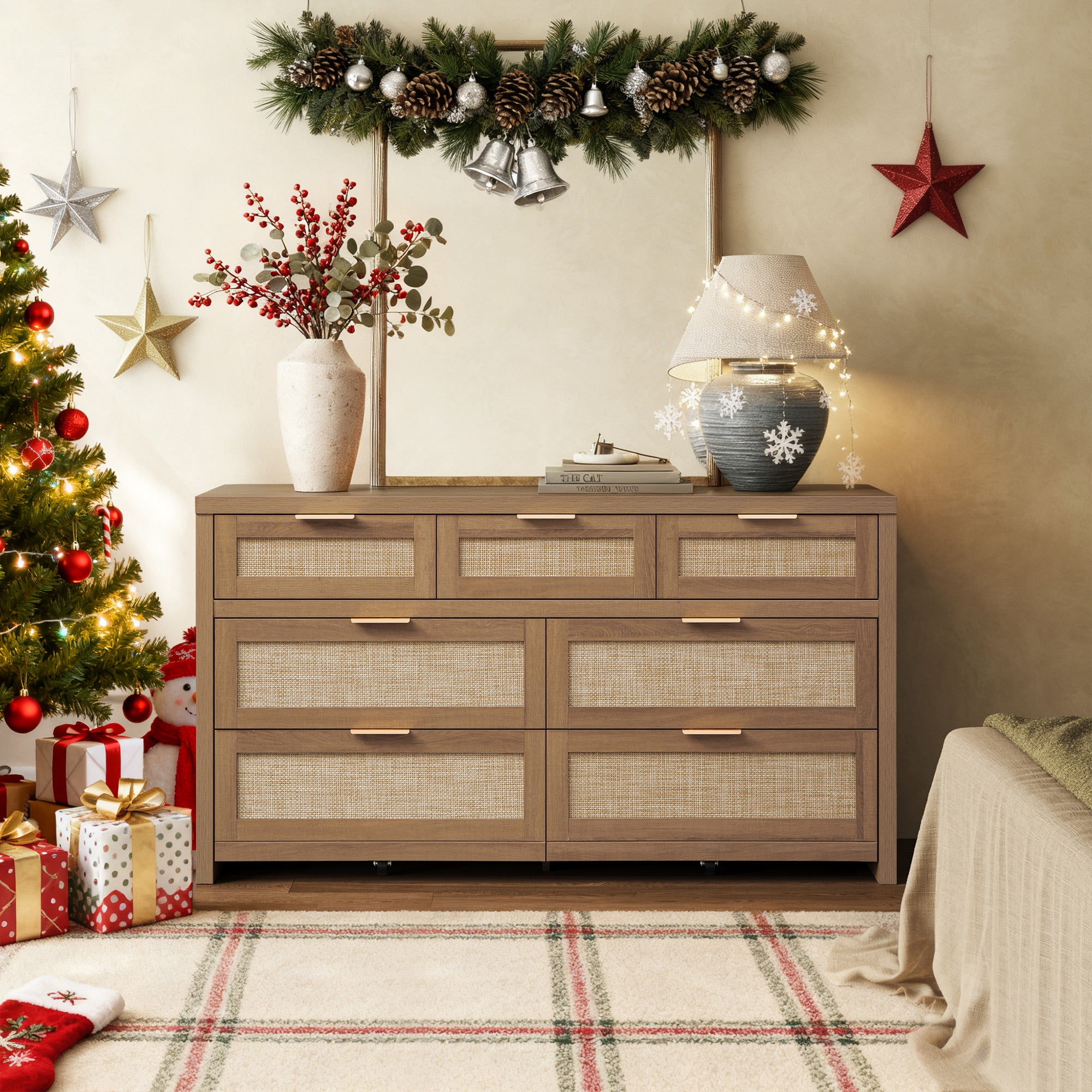 velvet dresser MAKLAINE 7-Drawer Upholstered Dresser, Ivory and Camel Finish, 60.5" W x 38.5" H, Asian Hardwood and MDF, French Provincial Style Bedroom Clothing Storage : Home & Kitchen Rhombus chrome feet provide sturdy support Solid & Manufactured Wood 5-Drawer
