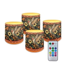 Kuiaobaty Waterproof Flameless LED Battery Votive Candles with Remote for Wedding Beach Party Decor 4 Packs Pillar Fake Candles with Colored Light Hummingbird American Tribal Sunflower
