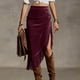 thumbnail image 2 of Falda de Franja para Mujeres de Cintura Alta Bodycon Midi Asimétrica Split Western Style, 2 of 7