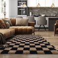 thumbnail image 6 of SARAG Fluffy Rug For Bedroom, 5x7ft Stripe Black Camel Checkered Rug Anti-Skid High Pile For Living Room Bedroom Kids Room Nursery, Dorm Home Decor, 6 of 9