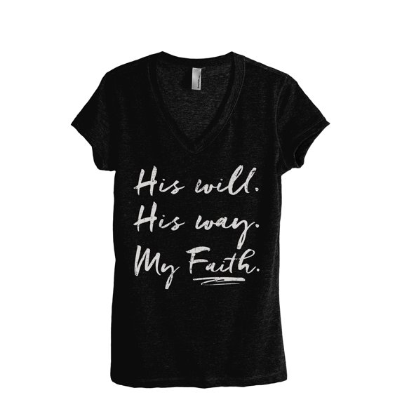 His Will His Way My Faith Women's Fashion Relaxed V-Neck T-Shirt Tee Heather Black Medium