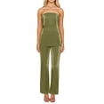 thumbnail image 1 of Conjunto de dos piezas con hombros descubiertos para mujer: top sin tirantes y pantalones anchos. Poliéster. Tallas S-L. Conjunto de verano., 1 of 8