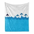 thumbnail image 1 of Sea Animals Soft Flannel Fleece Throw Blanket, Lead and 3 Dolphins Shadow on Waves Oceanlife Maritime Theme Image, Cozy Plush for Indoor and Outdoor Use, 60" x 80", Blue Turquoise, by Ambesonne, 1 of 6