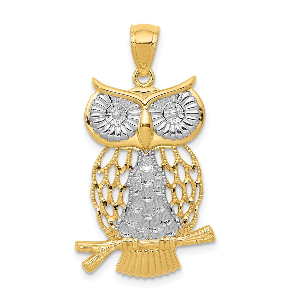 14K Solid Yellow Gold Owl Pendant Bird Polished Necklace Charm Women Men