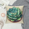 thumbnail image 2 of COMIO  Green Aloe Succulent Plant Cotton Linen Throw Pillow Case Cushion Cover Home Office Decorative for Sofa Living Room Square 18 X 18 Inches White, 2 of 5