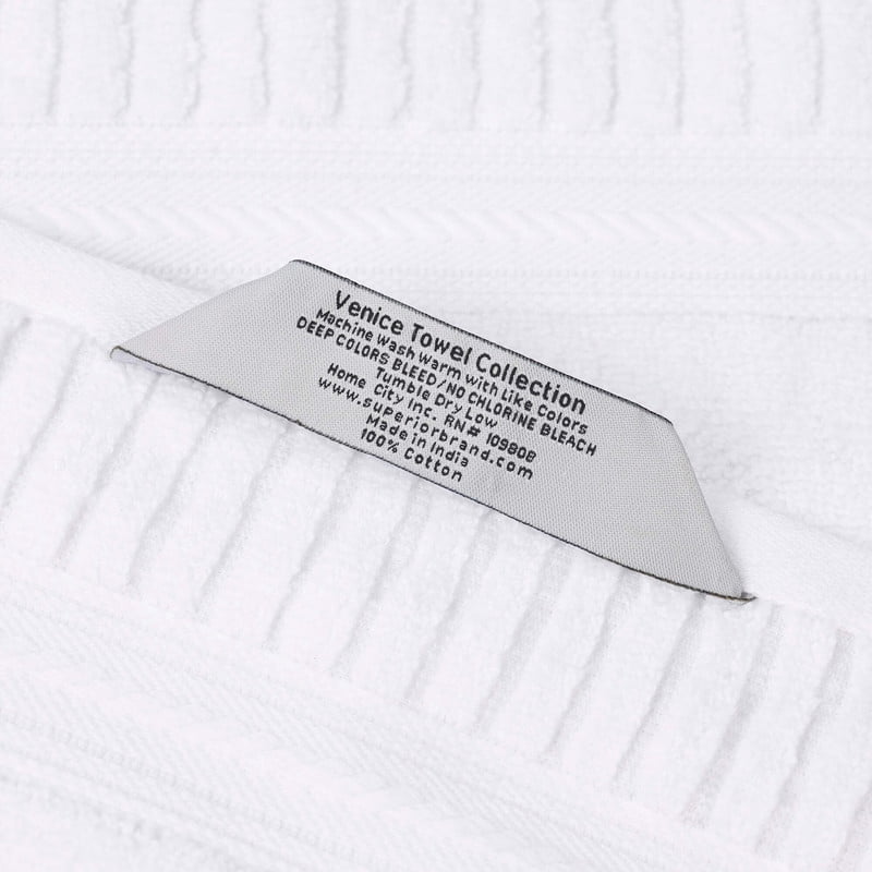 Superior Venice Ribbed Textured Border Zero Twist Bath Sheets, Set of 2, White