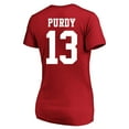 thumbnail image 3 of Women's Brock Purdy Scarlet San Francisco 49ers Plus Size Fair Catch Name & Number Scoop Neck T-Shirt, 3 of 3