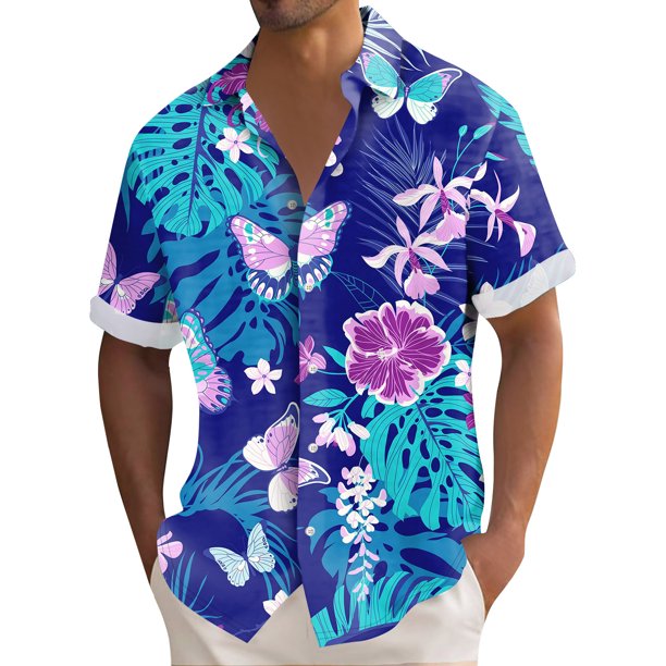 Hawaiian Shirt For Men, Men's Vintage Button Down Bowling Shirts Short Sleeve Summer Beach Shirt2XL