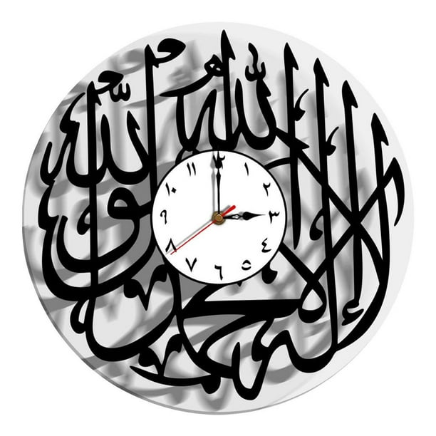 Reloj de pared decorativo musulmán para Ramadán, reloj acrílico con números arábigos islámicos negro 2