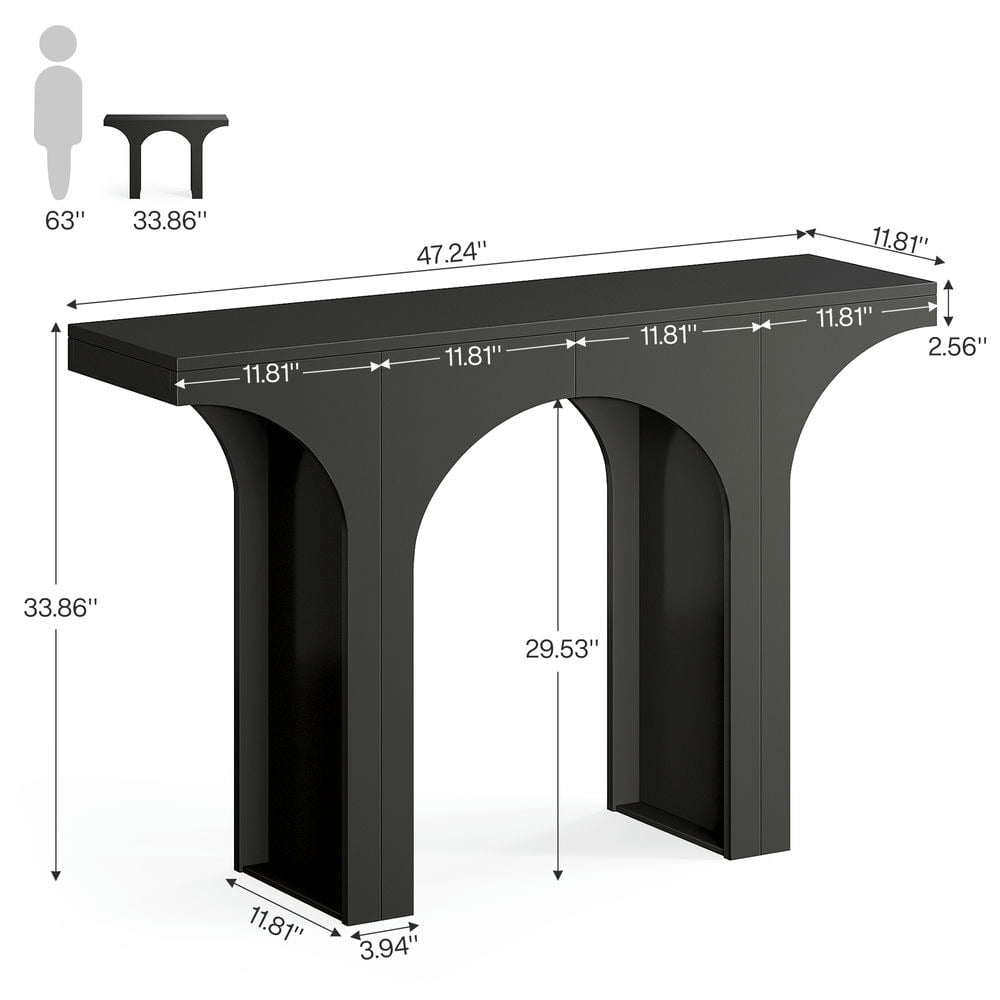 Spaco 47" Console Table, Wooden Entryway Table Sofa Table with Arch Base, Console Table for Indoor as Home, Living Room, Black