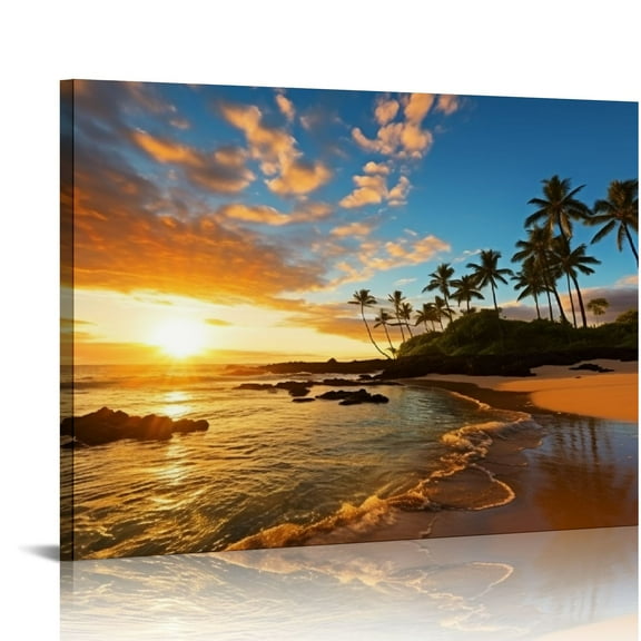 Shiartex  Beach wall art Secret Beach at sunset, Maui, Hawaii Canvas Wall Art For Living Room Decoration Nature Picture Canvas Prints Painting for for Office Home Wall Decor 20x16 in/16x12 in
