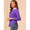 thumbnail image 4 of INSPIRE CHIC Chemise de Travail pour Femme à Boutons, Col Claudine, Manches Longues, Violet m, 4 of 6